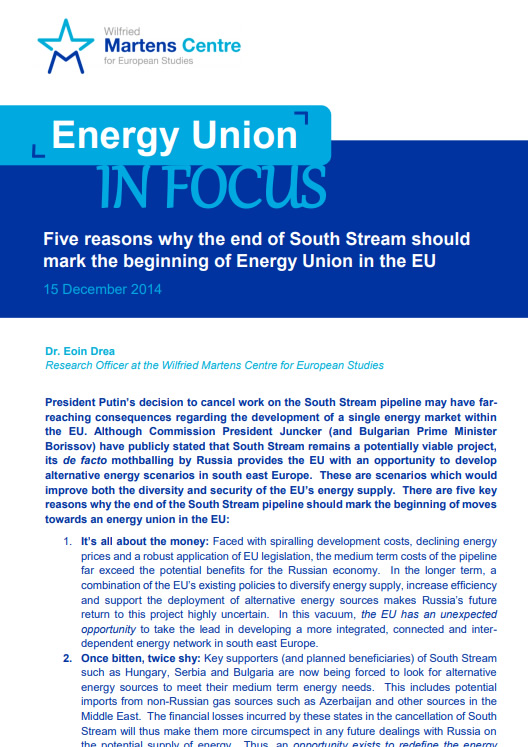 European Energy Union: Why the end of South Stream should mark its beginning