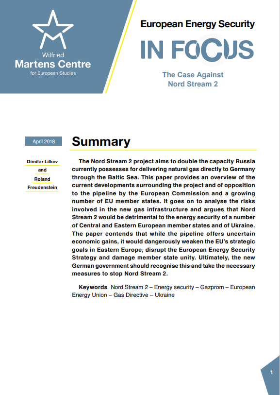 European Energy Security: The Case Against Nord Stream 2