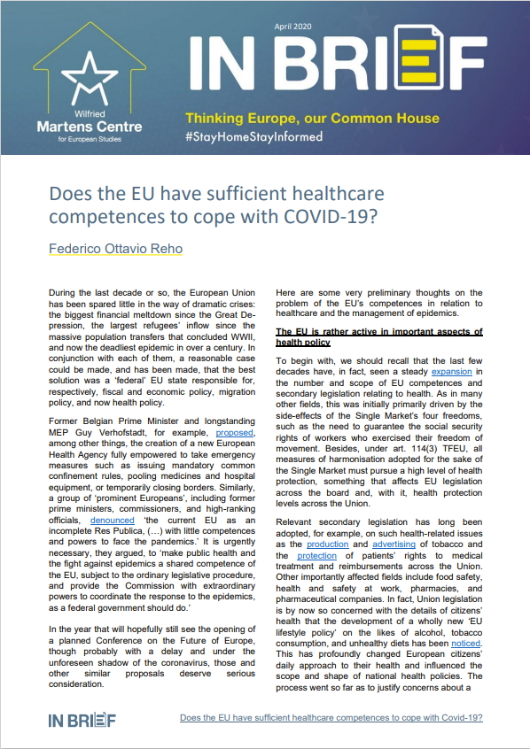 Does the EU have sufficient healthcare competences to cope with COVID-19?