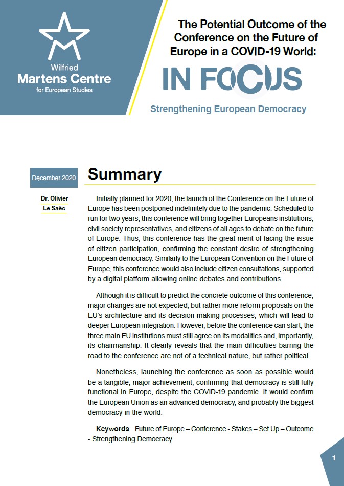 The Potential Outcome of the Conference on the Future of Europe in a COVID-19 World: Strengthening European Democracy