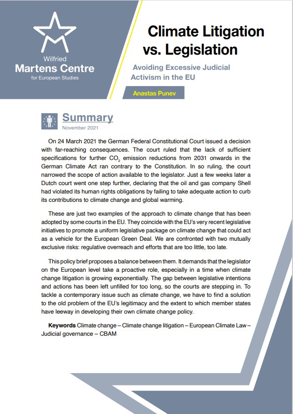 Climate Litigation vs. Legislation: Avoiding Excessive Judicial Activism in the EU