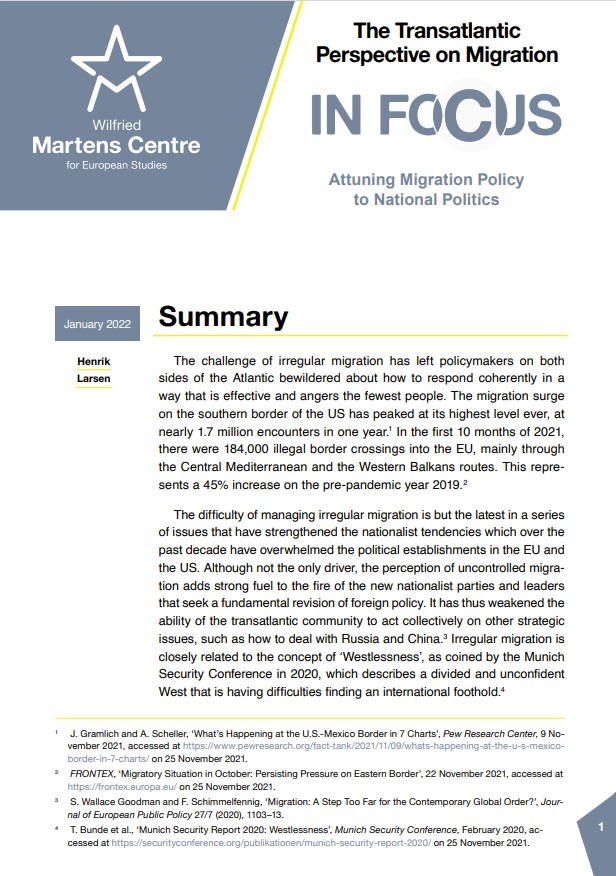The Transatlantic Perspective on Migration: Attuning Migration Policy to National Politics