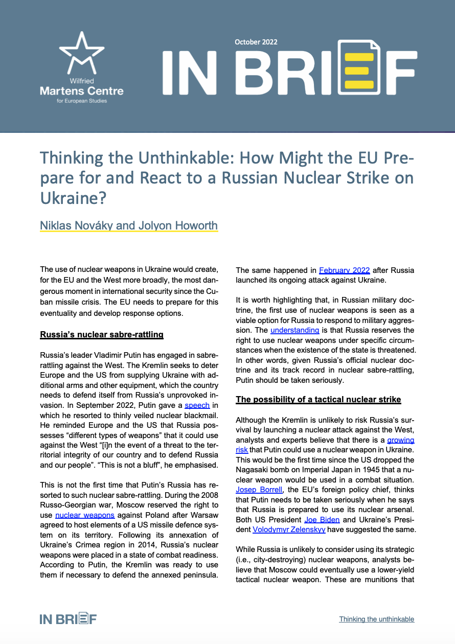Thinking the Unthinkable: How Might the EU Prepare for and React to a Russian Nuclear Strike on Ukraine?