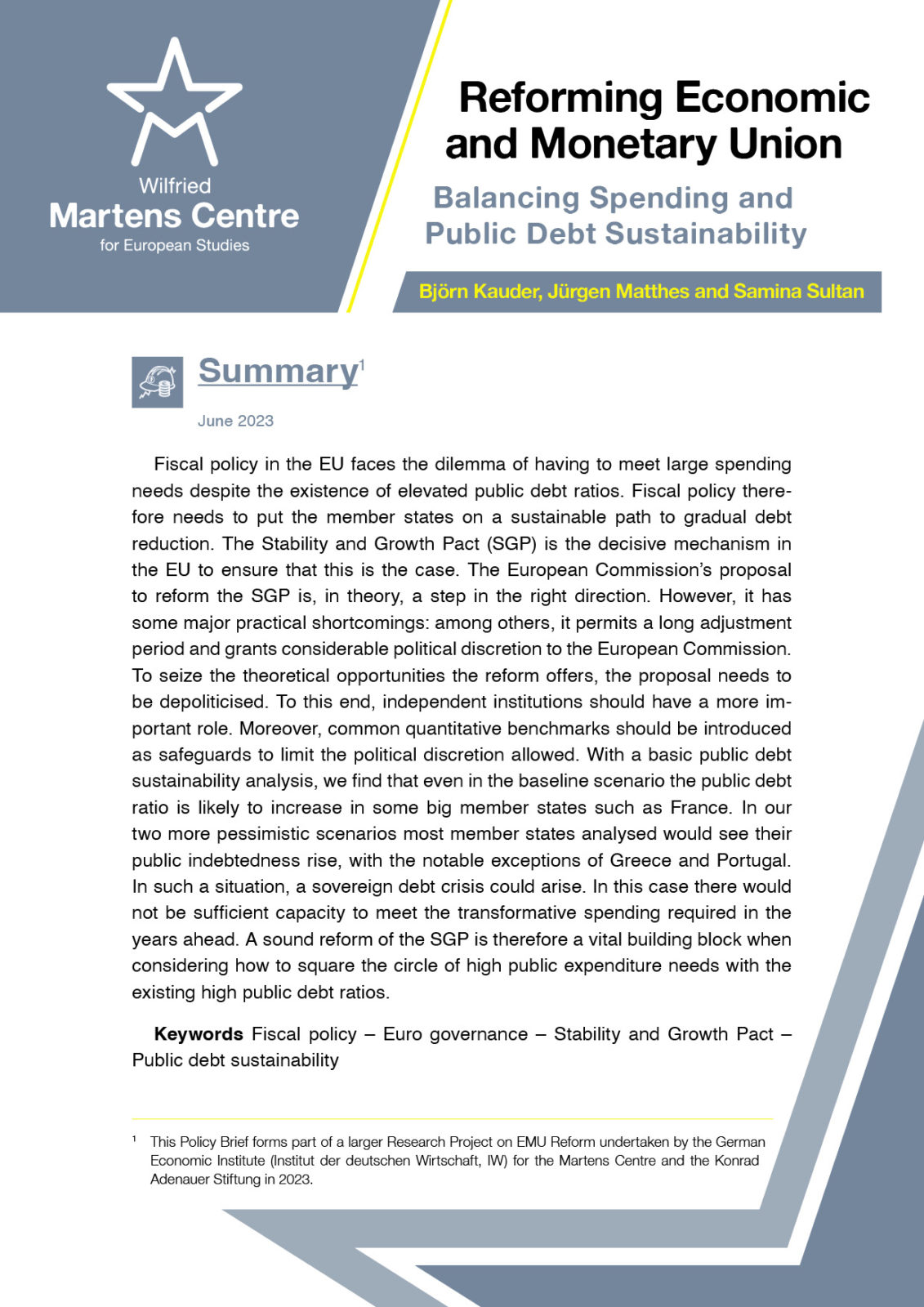 Reforming Economic and Monetary Union: Balancing Spending and Public Debt Sustainability