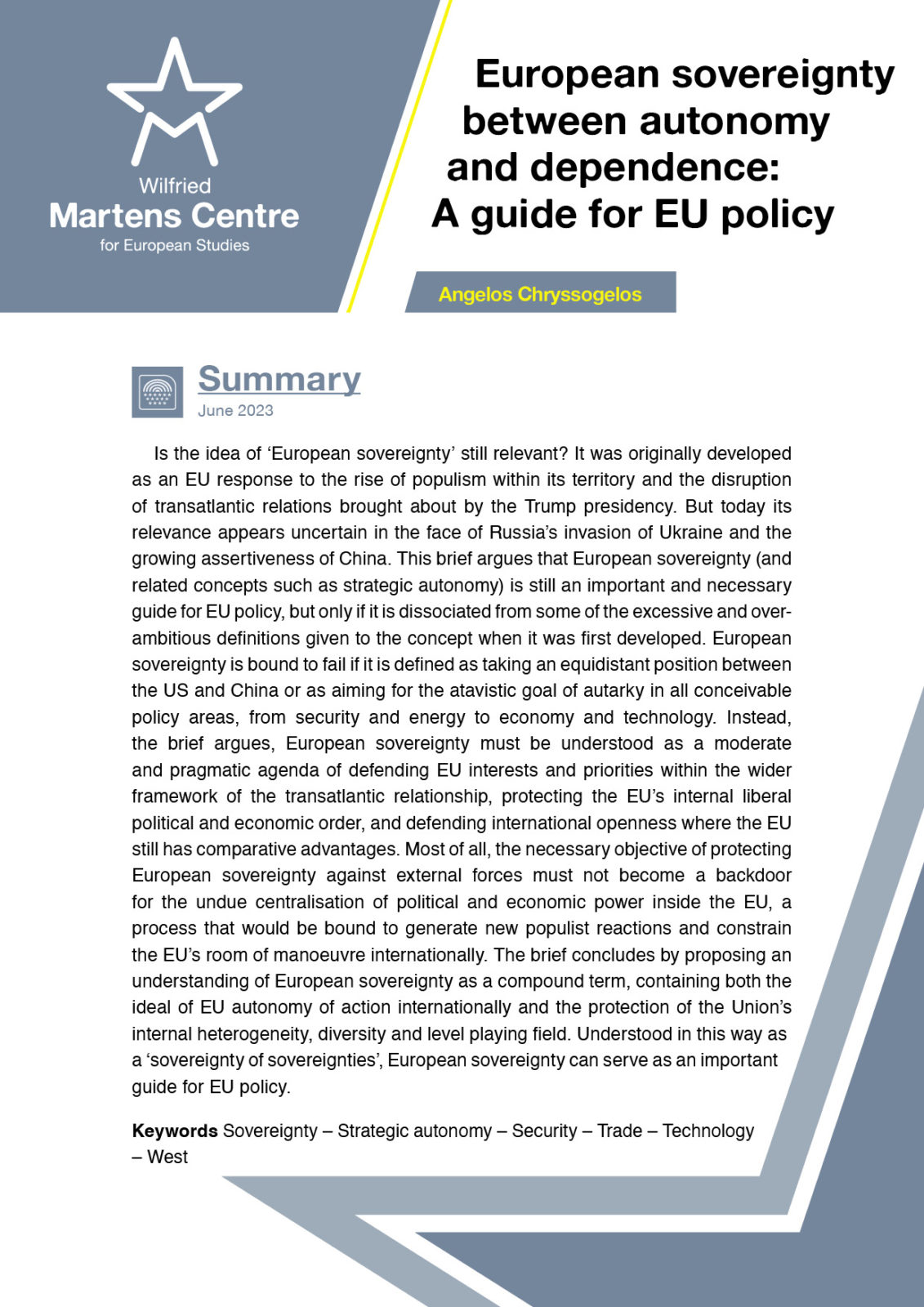 European sovereignty between autonomy and dependence: A guide for EU policy