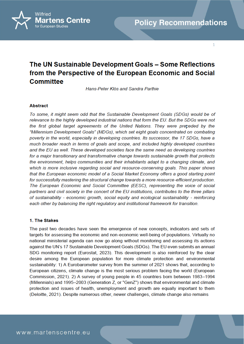 The UN Sustainable Development Goals – Some Reflections from the Perspective of the European Economic and Social Committee 