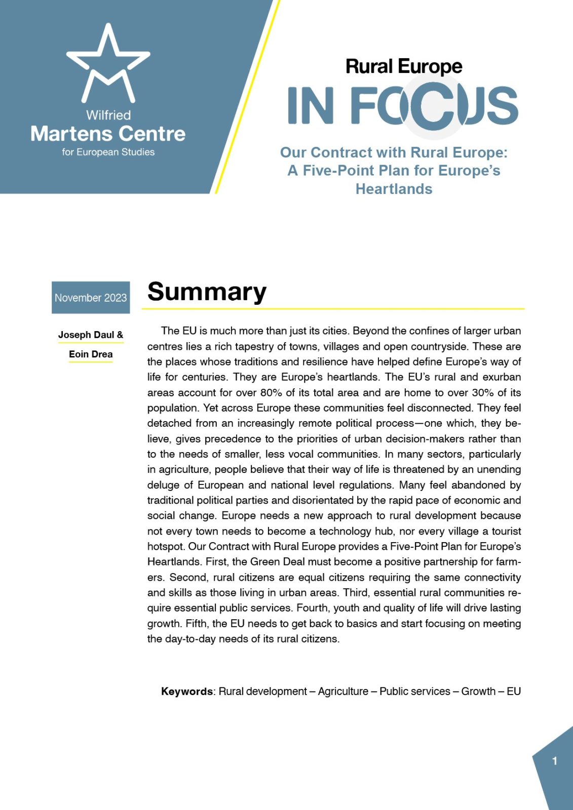 Rural Europe: Our Contract with Rural Europe – A Five-Point Plan for Europe’s Heartlands