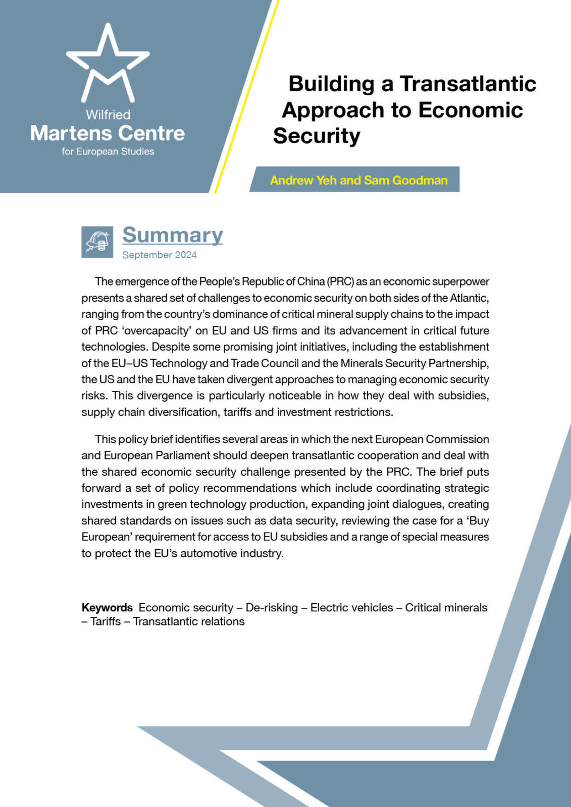 Building a Transatlantic Approach to Economic Security