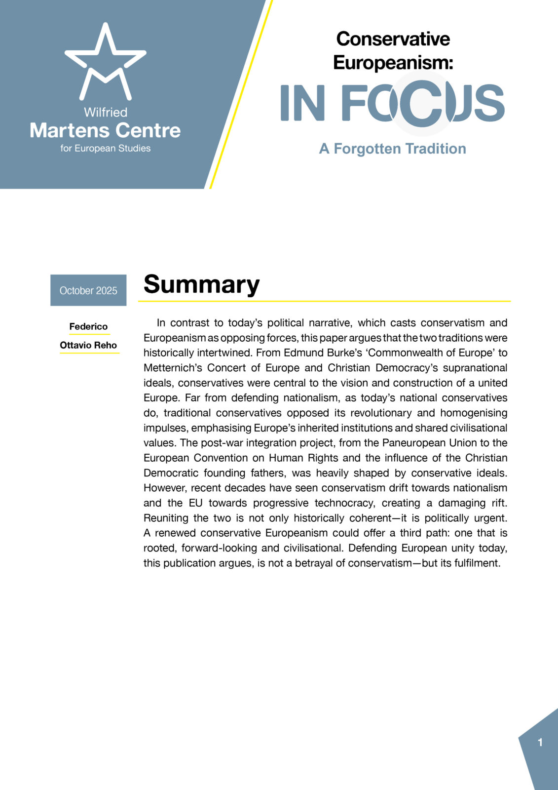 Conservative Europeanism: A Forgotten Tradition