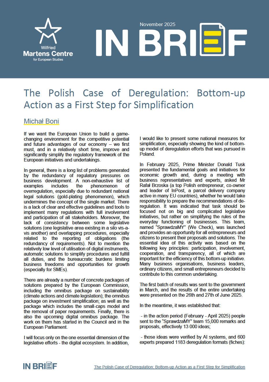  The Polish Case of Deregulation: Bottom-up Action as a First Step for Simplification