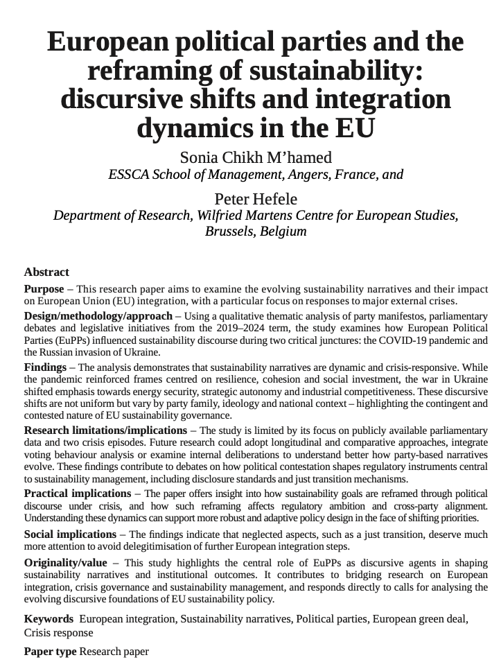 European political parties and the reframing of sustainability: discursive shifts and integration dynamics in the EU