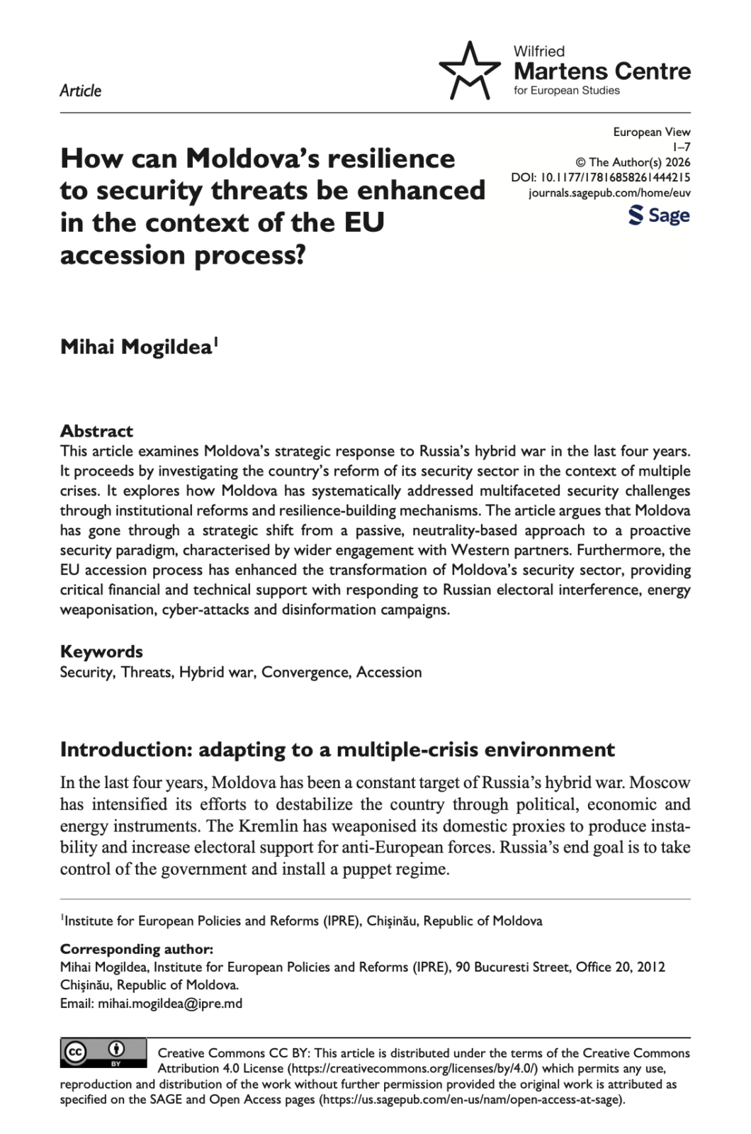 How can Moldova’s resilience to security threats be enhanced in the context of the EU accession process?